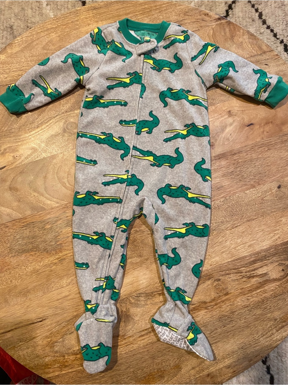 Carter's Grey Footed One-Piece Pajamas with Green Alligator Print
